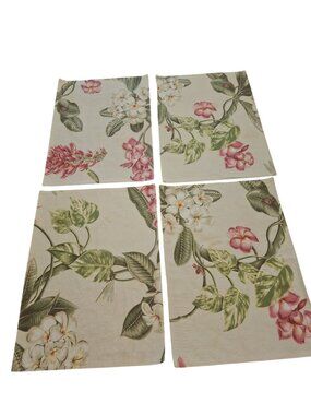 Set 4 Linen Tropical Floral Placemats Coastal Cottagecore Island Chic Decor